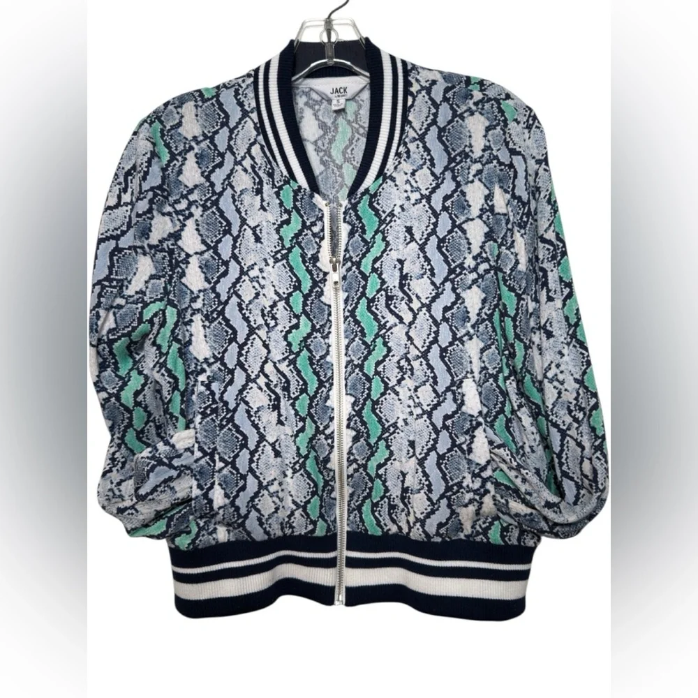 Jack by BB Dakota Blue and Green Snake Print Bomber Jacket Small - Picture 3 of 7